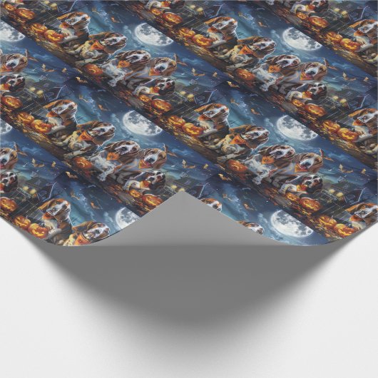 バセットハウンドハロウィン不気味 ラッピングペーパー (角)