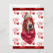 バセットハウンドハートドッグラバーバレンタインギフト シーズンポストカード (正面/裏面)