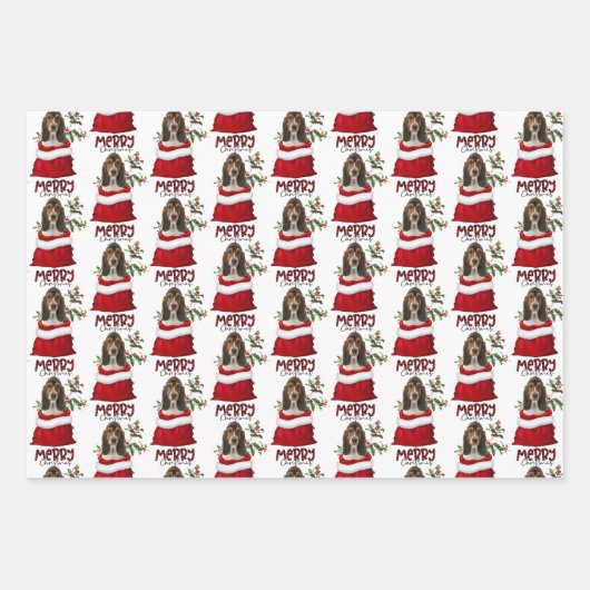 バセットハウンドパピーインホリデー抱き枕 ラッピングペーパーシート (正面3)