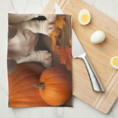 バセットハウンドパピーオータムデライトカボチャ キッチンタオル (四つ折り)