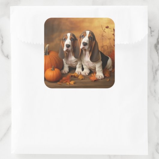 バセットハウンドパピーオータムデライトカボチャ スクエアシール (バッグ)