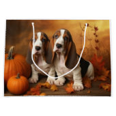 バセットハウンドパピーオータムデライトカボチャ ラージペーパーバッグ (正面)