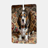 バセットハウンドパピードグスパーソナライズされたクリスマ メタルオーナメント (正面左)