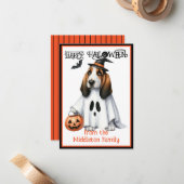 バセットハウンドパピードッグハッピーハローウィン ノートカード (正面/裏面インサイチュ)
