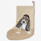 バセットハウンドパピー絵画ズ – オリジナルドッグアート スモールクリスマスストッキング (裏面)