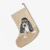 バセットハウンドパピー絵画ズ – オリジナルドッグアート スモールクリスマスストッキング (裏面 (吊り時))