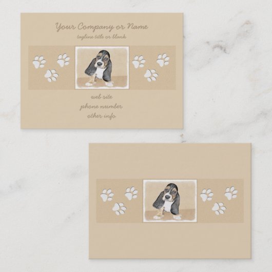 バセットハウンドパピー絵画ズ – オリジナルドッグアート 名刺 (正面/裏面)