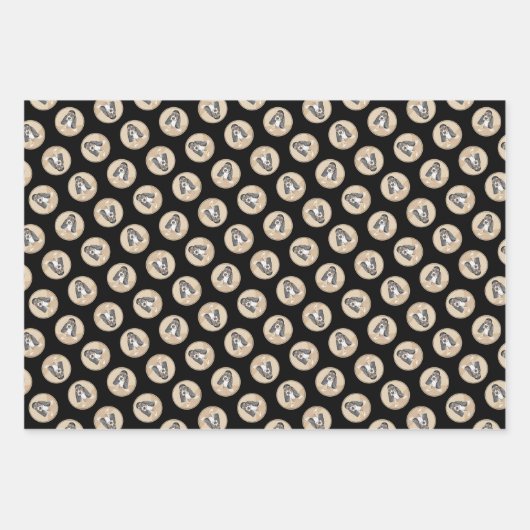 バセットハウンドパピ絵を描ーの3色かわいいドッグアート ラッピングペーパーシート (正面3)