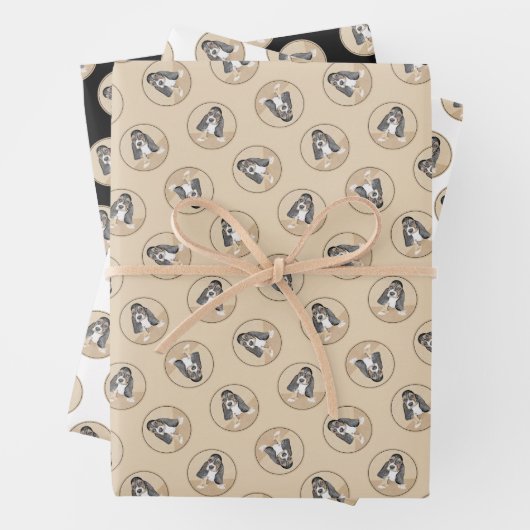 バセットハウンドパピ絵を描ーの3色かわいいドッグアート ラッピングペーパーシート (インサイチュ)