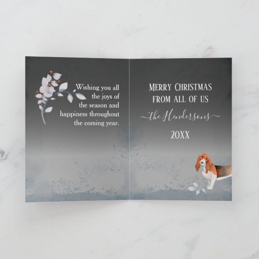 バセットハウンドパーソナライズされたクリスマス シーズンカード (内部)