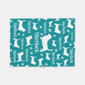 バセットハウンドパーソナライズされたドッグブランケットティール(緑がかった色)ブルー フリースブランケット (正面(横))