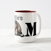 バセットハウンドパーソナライズされたーピーキングママ ツートーンマグカップ (正面右)