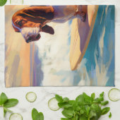 バセットハウンドビーチサーフィン絵画ズ キッチンタオル (折り畳み)