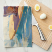 バセットハウンドビーチサーフィン絵画ズ キッチンタオル (四つ折り)