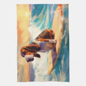 バセットハウンドビーチサーフィン絵画ズ キッチンタオル (縦)