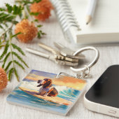 バセットハウンドビーチサーフィン絵画ズ キーホルダー (正面右)