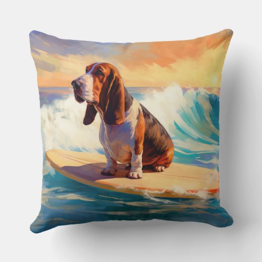 バセットハウンドビーチサーフィン絵画ズ クッション (裏面)