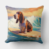 バセットハウンドビーチサーフィン絵画ズ クッション (正面)