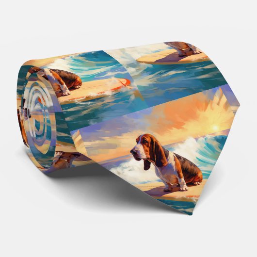 バセットハウンドビーチサーフィン絵画ズ ネクタイ (ロール)