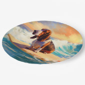 バセットハウンドビーチサーフィン絵画ズ ペーパープレート (アングル)