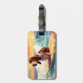 バセットハウンドビーチサーフィン絵画ズ ラゲッジタグ (裏面縦)
