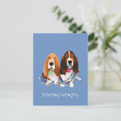 バセットハウンドピースラブジョイクリスマスデザイン シーズンポストカード (スタンド正面)