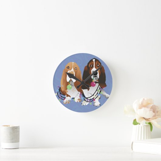 バセットハウンドピースラブジョイクリスマスデザイン ラウンド壁時計 (ホーム)