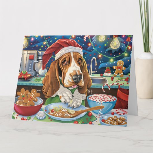 バセットハウンドホリデーベーキング:フェスティバルクリスマス カード (正面)