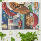 バセットハウンドホリデーベーキング:フェスティバルクリスマス キッチンタオル (折り畳み)