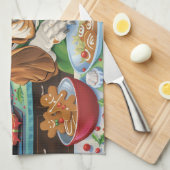 バセットハウンドホリデーベーキング:フェスティバルクリスマス キッチンタオル (四つ折り)