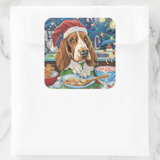バセットハウンドホリデーベーキング:フェスティバルクリスマス スクエアシール (バッグ)