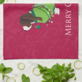 バセットハウンドメリークリスマスデザイン キッチンタオル (折り畳み)