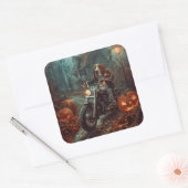 バセットハウンドライディングオートバイハロウィンホラー スクエアシール (封筒)