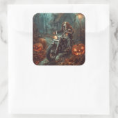 バセットハウンドライディングオートバイハロウィンホラー スクエアシール (バッグ)