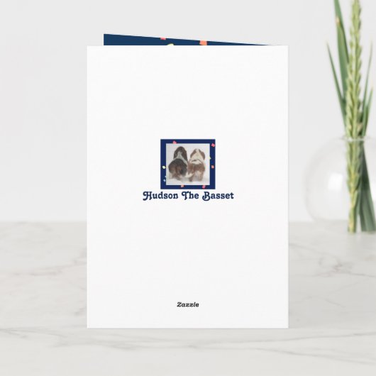 バセットハウンド及び気球が付いているかわいいバースデー・カード カード (裏面)