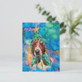 バセットハウンド犬のクリスマス シーズンポストカード (スタンド正面)