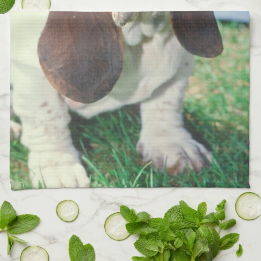 バセットハウンド犬の台所タオル キッチンタオル (折り畳み)