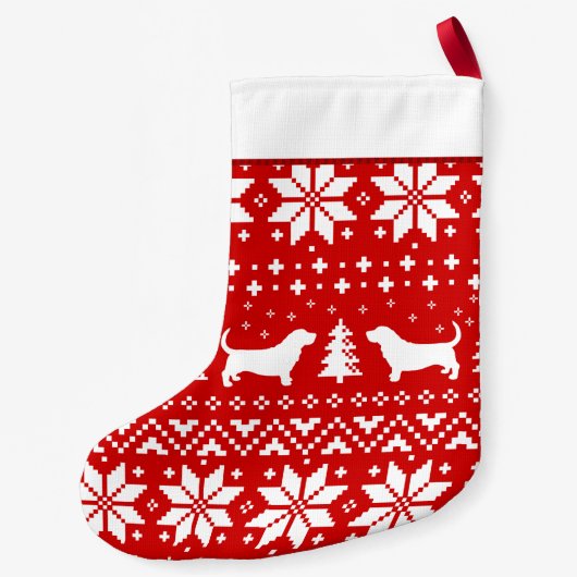 バセットハウンド犬はかわいい休日パターンのシルエットを描きます スモールクリスマスストッキング (裏面)