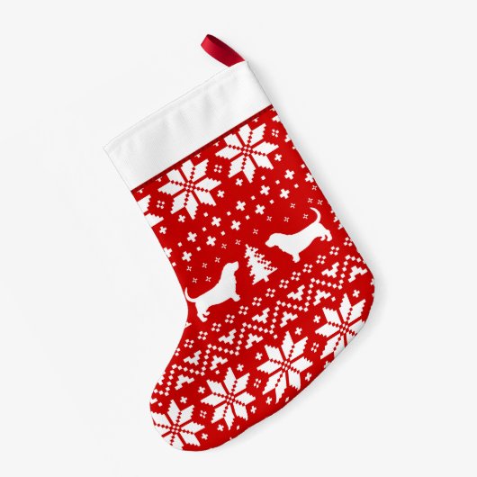 バセットハウンド犬はかわいい休日パターンのシルエットを描きます スモールクリスマスストッキング (裏面 (吊り時))