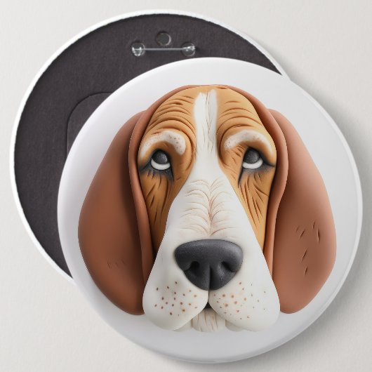 バセットハウンド犬3Dインスパイアードデザイン 缶バッジ (正面&裏面)