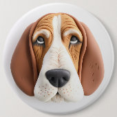 バセットハウンド犬3Dインスパイアードデザイン 缶バッジ (正面)