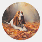 バセットハウンド紅葉秋インスパイア ラウンドシール (正面)