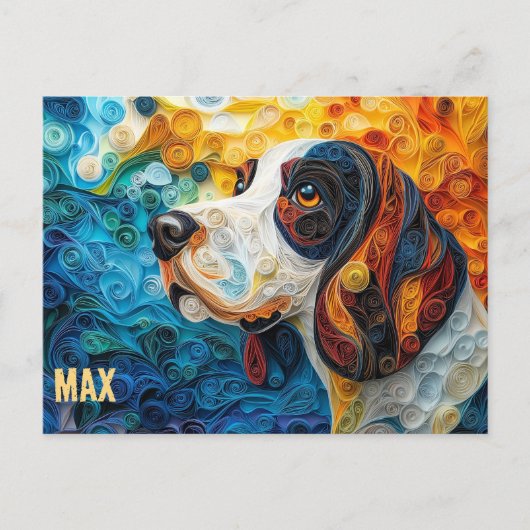 バセットハウンド紙クイリングアートドッグポートレート ポストカード (正面)