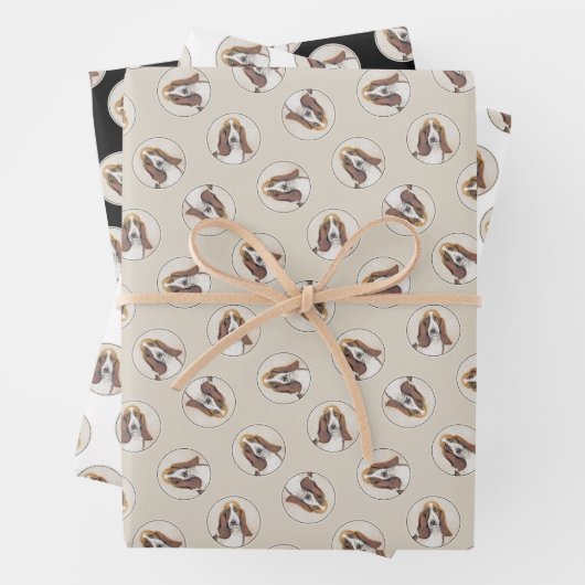 バセットハウンド絵を描の3色かわいいドッグアート ラッピングペーパーシート (インサイチュ)