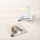 バセットハウンド絵画ズ – かわいいオリジナルドッグアート スクエアペーパーコースター (インサイチュ)