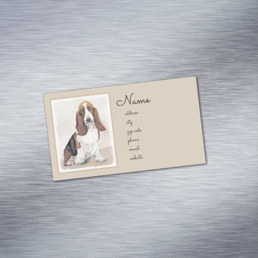 バセットハウンド絵画ズ – かわいいオリジナルドッグアート マグネット名刺 (インサイチュ)