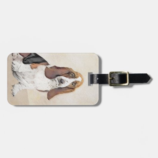 バセットハウンド絵画ズ – かわいいオリジナルドッグアート ラゲッジタグ (正面横)
