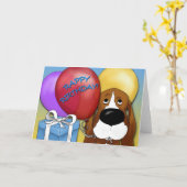 バセットハウンド誕生日カード カード (黄色い花)