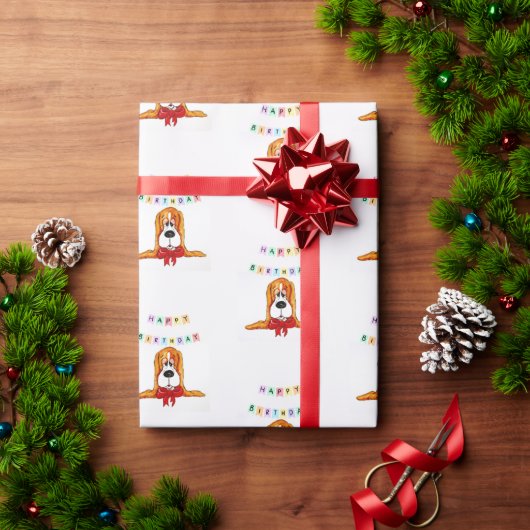バセットハウンド誕生日ラッピング紙 ラッピングペーパー (クリスマスギフト)