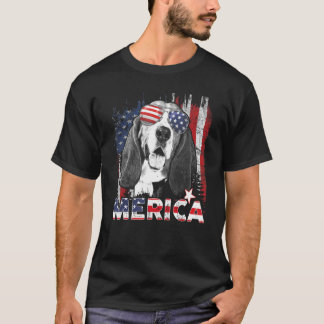 バセットハウンド7月4日アメリカ国旗Merica D Tシャツ